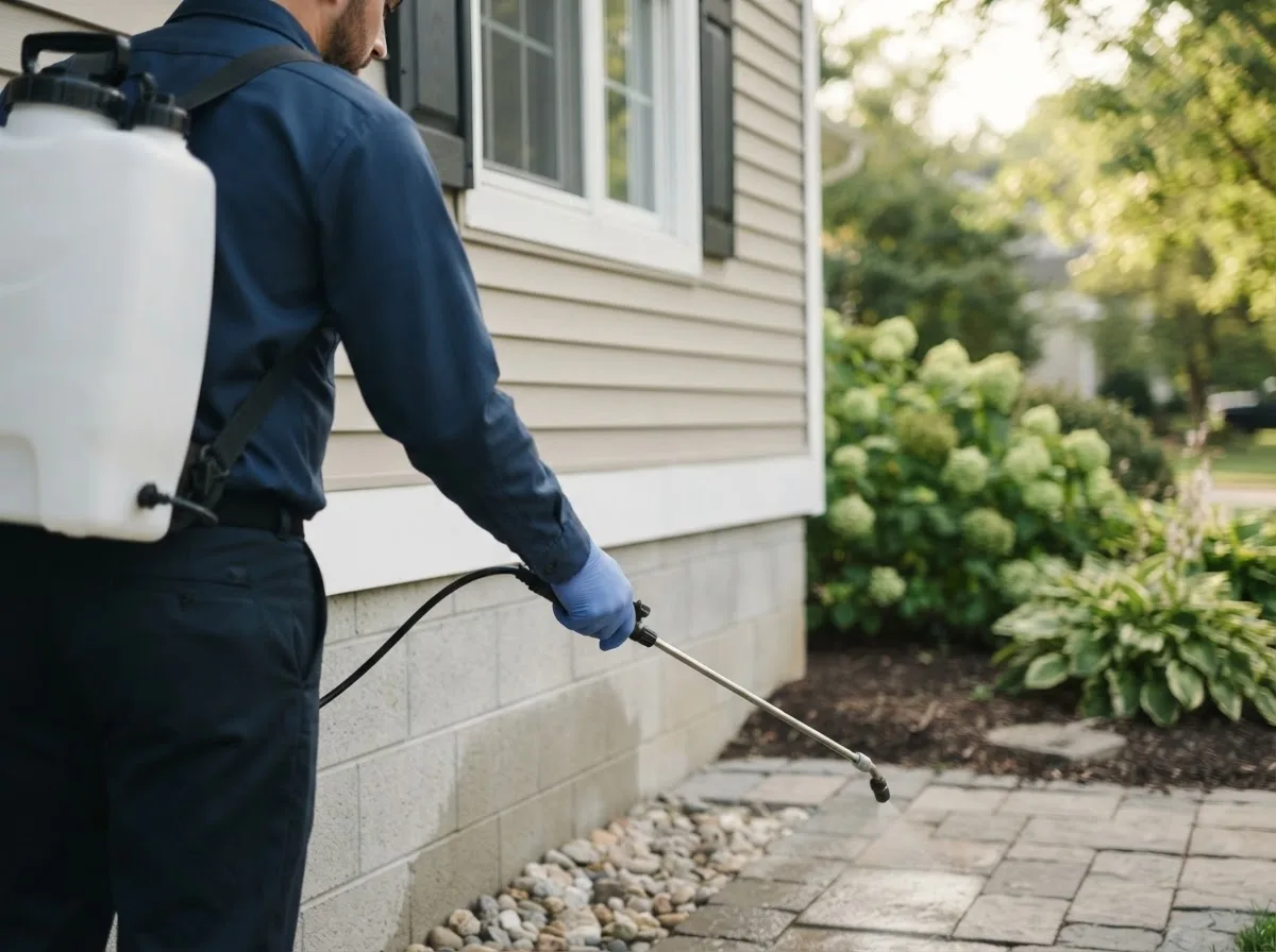 Pest control technician inspecting a home in Arbela, MO